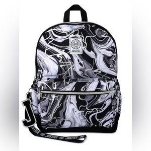 Justice Girls 17” Backpack with Lanyard Black Marble